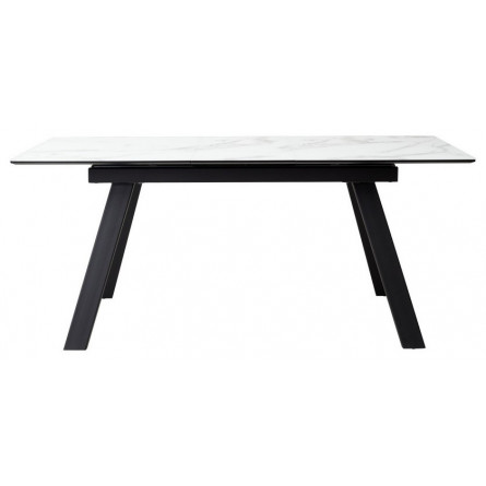 Стол Морис 140 БЕЛЫЙ МРАМОР САТИНАТ, стекло / черный, М-City
