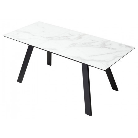 Стол Морис 140 БЕЛЫЙ МРАМОР САТИНАТ, стекло / черный, М-City