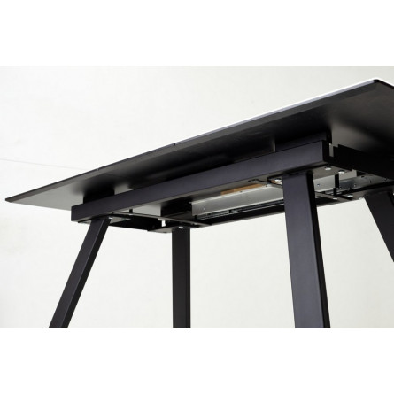 Стол Морис 140 БЕЛЫЙ МРАМОР САТИНАТ, стекло / черный, М-City