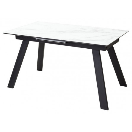 Стол Морис 140 БЕЛЫЙ МРАМОР САТИНАТ, стекло / черный, М-City