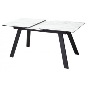 Стол Морис 140 БЕЛЫЙ МРАМОР САТИНАТ, стекло / черный, М-City