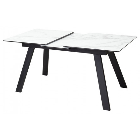 Стол Морис 140 БЕЛЫЙ МРАМОР САТИНАТ, стекло / черный, М-City