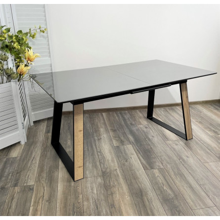 Стол Франк 160 Графит, стекло / Дуб Галифакс, черный, М-City