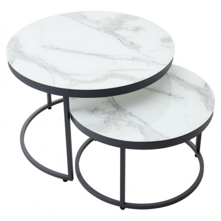 Журнальный столик Эрвин (комплект) Белый мрамор, стекло/ каркас графит, M-city