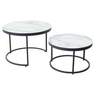 Журнальный столик Эрвин (комплект) Белый мрамор, стекло/ каркас графит, M-city