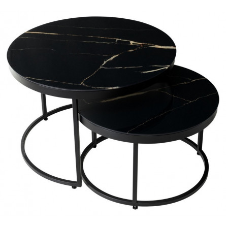 Журнальный стол Эрвин (комплект) Обсидиан, стекло/ черный каркас, M-city