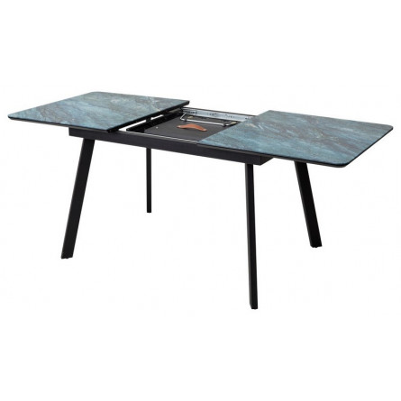 Стол АРУБА 140 АКВАМАРИН, стекло/ ЧЕРНЫЙ каркас М-City