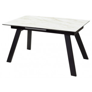 Стол Морис 140 БЕЖЕВЫЙ МРАМОР, стекло/ ЧЕРНЫЙ М-City