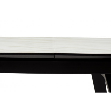 Стол Морис 140 БЕЖЕВЫЙ МРАМОР, стекло/ ЧЕРНЫЙ М-City