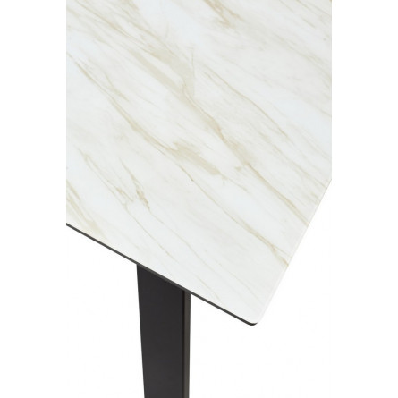 Стол Морис 140 БЕЖЕВЫЙ МРАМОР, стекло/ ЧЕРНЫЙ М-City