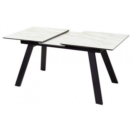 Стол Морис 140 БЕЖЕВЫЙ МРАМОР, стекло/ ЧЕРНЫЙ М-City
