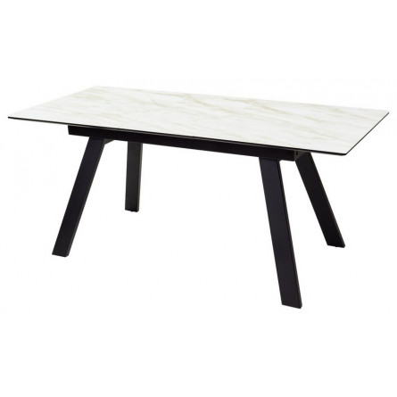 Стол Морис 140 БЕЖЕВЫЙ МРАМОР, стекло/ ЧЕРНЫЙ М-City