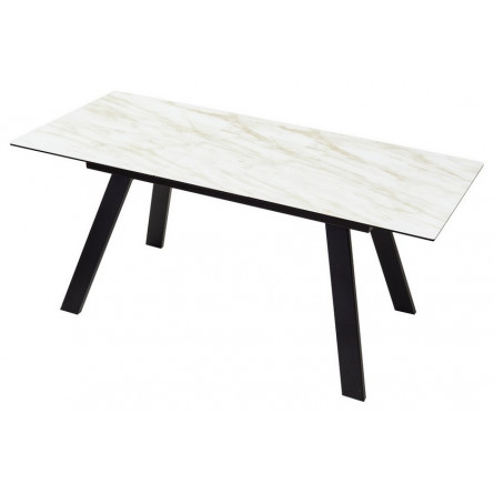 Стол Морис 140 БЕЖЕВЫЙ МРАМОР, стекло/ ЧЕРНЫЙ М-City