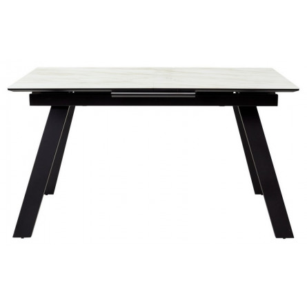 Стол Морис 140 БЕЖЕВЫЙ МРАМОР, стекло/ ЧЕРНЫЙ М-City