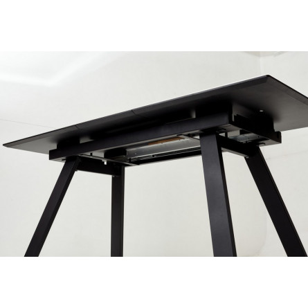 Стол Морис 140 БЕЖЕВЫЙ МРАМОР, стекло/ ЧЕРНЫЙ М-City