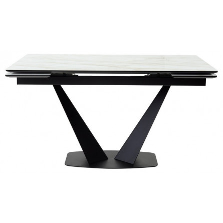 Стол Ниагара 140 БЕЖЕВЫЙ МРАМОР, стекло / ЧЕРНЫЙ М-City