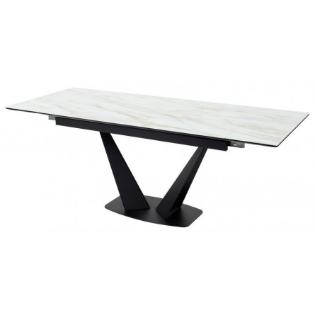 Стол Ниагара 140 БЕЖЕВЫЙ МРАМОР, стекло / ЧЕРНЫЙ М-City