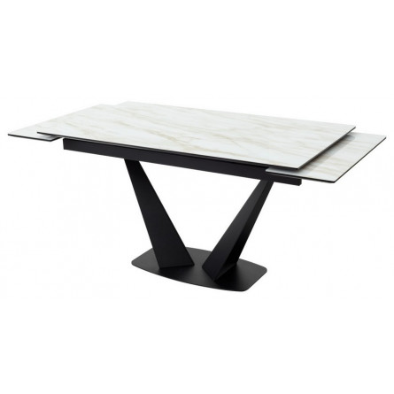 Стол Ниагара 140 БЕЖЕВЫЙ МРАМОР, стекло / ЧЕРНЫЙ М-City
