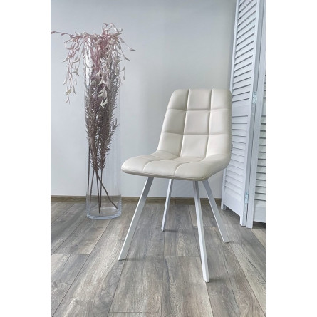 Стул CHILLI SQUARE HK017-01 светло-бежевый, PU/ белый каркас М-City