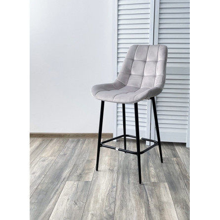 Полубарный стул ХОФМАН, цвет H-09 Светло-серый, велюр / черный каркас H63cm М-City