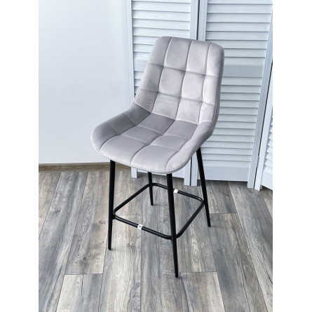 Полубарный стул ХОФМАН, цвет H-09 Светло-серый, велюр / черный каркас H63cm М-City