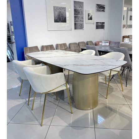 Стол BRONTE 220 KL-188 Контрастный мрамор матовый, итальянская керамика/ каркас цвета шампань М-City