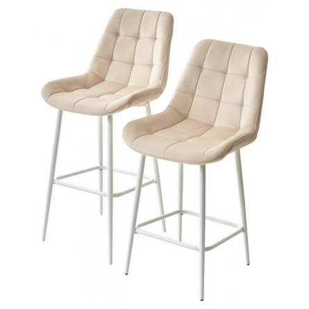 Барный стул ХОФМАН, цвет H-06 Бежевый, велюр / белый каркас М-City