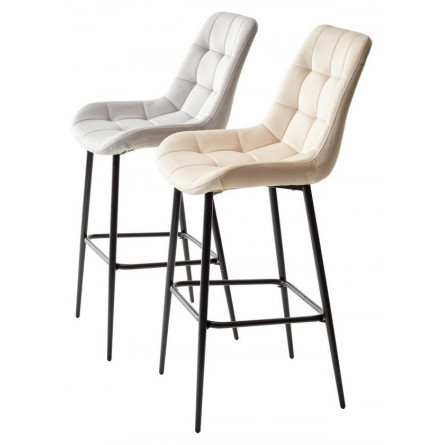 Барный стул ХОФМАН, цвет H-06 Бежевый, велюр / черный каркас М-City