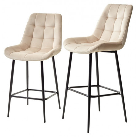 Барный стул ХОФМАН, цвет H-06 Бежевый, велюр / черный каркас М-City