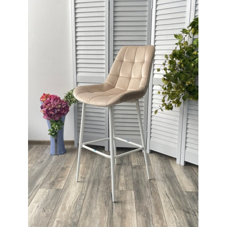 Полубарный стул ХОФМАН, цвет H-06 Бежевый, велюр / белый каркас H63cm М-City