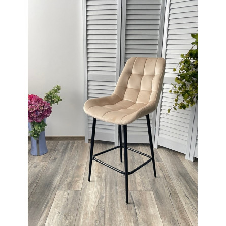 Полубарный стул ХОФМАН, цвет H-06 Бежевый, велюр / черный каркас H63cm М-City