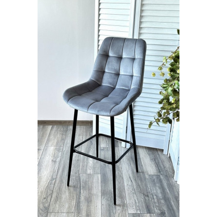 Барный стул ХОФМАН, цвет H-14 Серый, велюр / черный каркас М-City