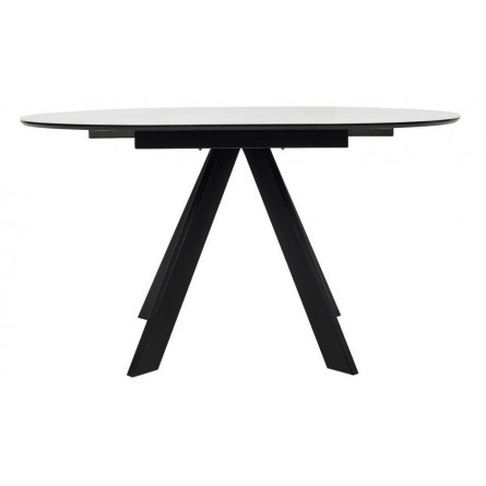 Стол БОНЖУР 100 БЕЛЫЙ МРАМОР, черная шагрень, стекло / ЧЕРНЫЙ каркас М-City