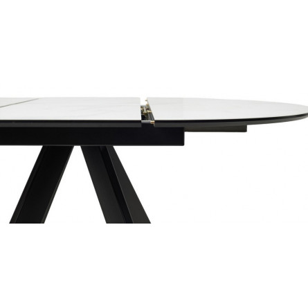 Стол БОНЖУР 100 БЕЛЫЙ МРАМОР, черная шагрень, стекло / ЧЕРНЫЙ каркас М-City