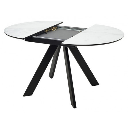 Стол БОНЖУР 100 БЕЛЫЙ МРАМОР, черная шагрень, стекло / ЧЕРНЫЙ каркас М-City