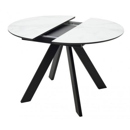 Стол БОНЖУР 100 БЕЛЫЙ МРАМОР, черная шагрень, стекло / ЧЕРНЫЙ каркас М-City