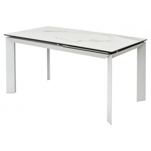 Стол CREMONA 140 HIGH GLOSS STATUARIO Белый мрамор глянцевый, керамика/ белый каркас М-City