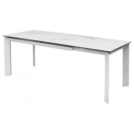 Стол CREMONA 140 HIGH GLOSS STATUARIO Белый мрамор глянцевый, керамика/ белый каркас М-City