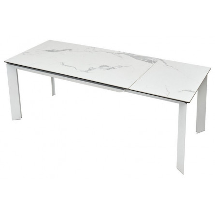 Стол CREMONA 140 HIGH GLOSS STATUARIO Белый мрамор глянцевый, керамика/ белый каркас М-City