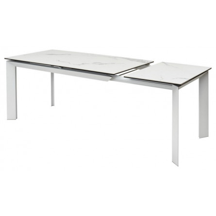 Стол CREMONA 140 HIGH GLOSS STATUARIO Белый мрамор глянцевый, керамика/ белый каркас М-City