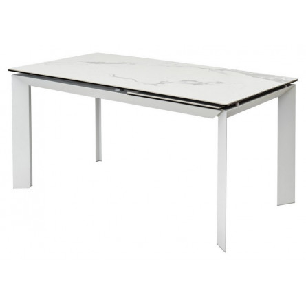 Стол CREMONA 140 HIGH GLOSS STATUARIO Белый мрамор глянцевый, керамика/ белый каркас М-City