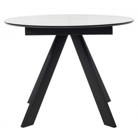 Стол БОНЖУР 100 БЕЖЕВЫЙ МРАМОР (ЛЕОНАРДО), черная шагрень, стекло / ЧЕРНЫЙ каркас М-City