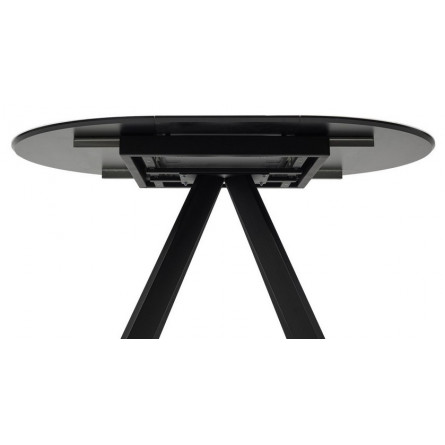 Стол БОНЖУР 100 БЕЖЕВЫЙ МРАМОР (ЛЕОНАРДО), черная шагрень, стекло / ЧЕРНЫЙ каркас М-City