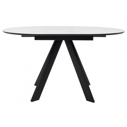 Стол БОНЖУР 100 БЕЖЕВЫЙ МРАМОР (ЛЕОНАРДО), черная шагрень, стекло / ЧЕРНЫЙ каркас М-City