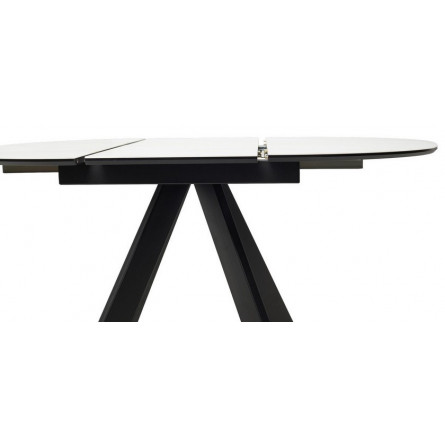 Стол БОНЖУР 100 БЕЖЕВЫЙ МРАМОР (ЛЕОНАРДО), черная шагрень, стекло / ЧЕРНЫЙ каркас М-City