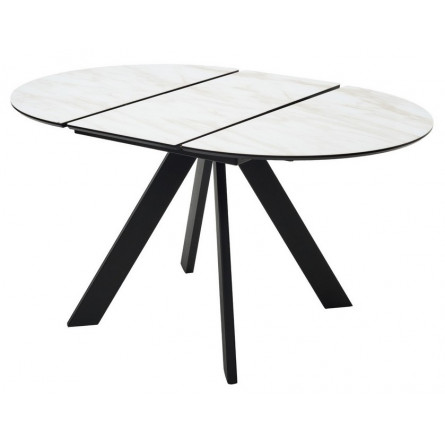 Стол БОНЖУР 100 БЕЖЕВЫЙ МРАМОР (ЛЕОНАРДО), черная шагрень, стекло / ЧЕРНЫЙ каркас М-City