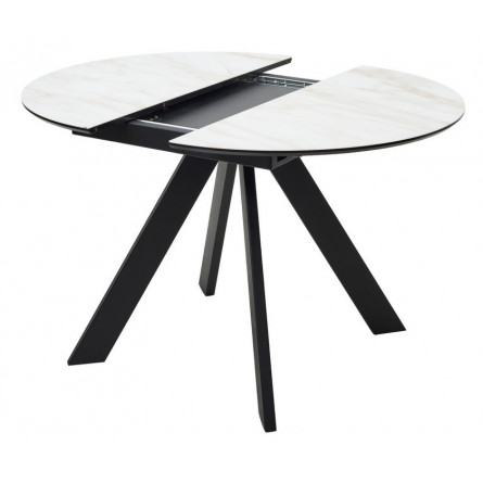 Стол БОНЖУР 100 БЕЖЕВЫЙ МРАМОР (ЛЕОНАРДО), черная шагрень, стекло / ЧЕРНЫЙ каркас М-City