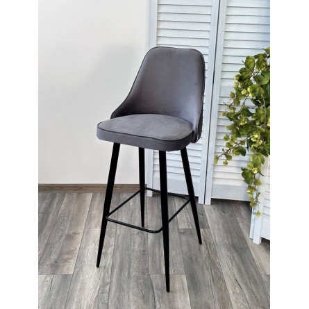 Барный стул NEPAL-BAR СЕРЫЙ 27, велюр/ черный каркас (H78cm) М-City