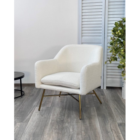 Кресло SHEEP NINI-01 Белый, teddy / золотой каркас М-City