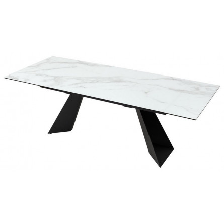 Стол Купер 160 БЕЛЫЙ МРАМОР, черная шагрень, стекло / ЧЕРНЫЙ каркас М-City